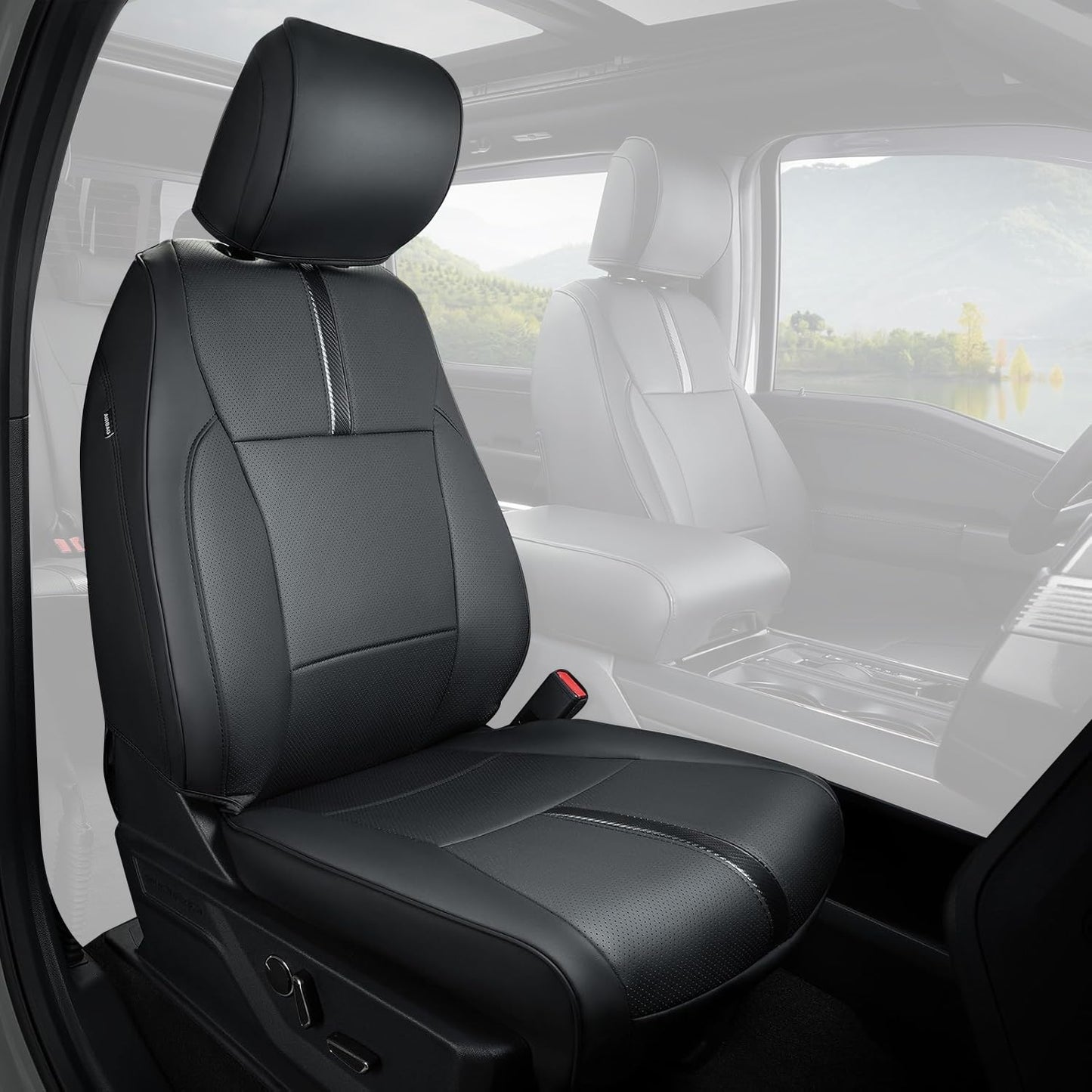 DiffCar for Ford F150 Seat Covers 2015-2022 2023 2024 2025, Leather Pickup Truck Seat Covers Custom Fit for F-150 SuperCrew/Crew Cab(XL XLT) Waterproof Car Accessories Black