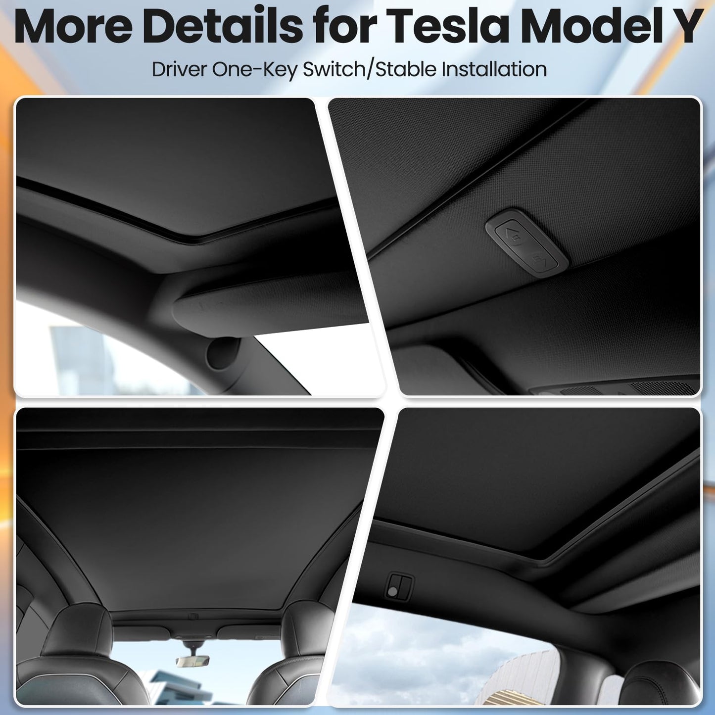 Electric Sunshade Roof for Tesla Model Y, Retractable Sunshade Roof Heat Insulation Glass Roof for Tesla, 5 Layer 99.99% UV Protection