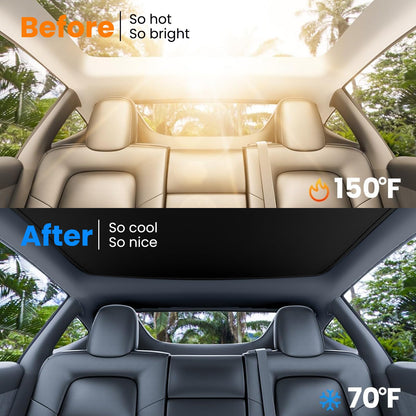 Electric Sunshade Roof for Tesla Model Y, Retractable Sunshade Roof Heat Insulation Glass Roof for Tesla, 5 Layer 99.99% UV Protection
