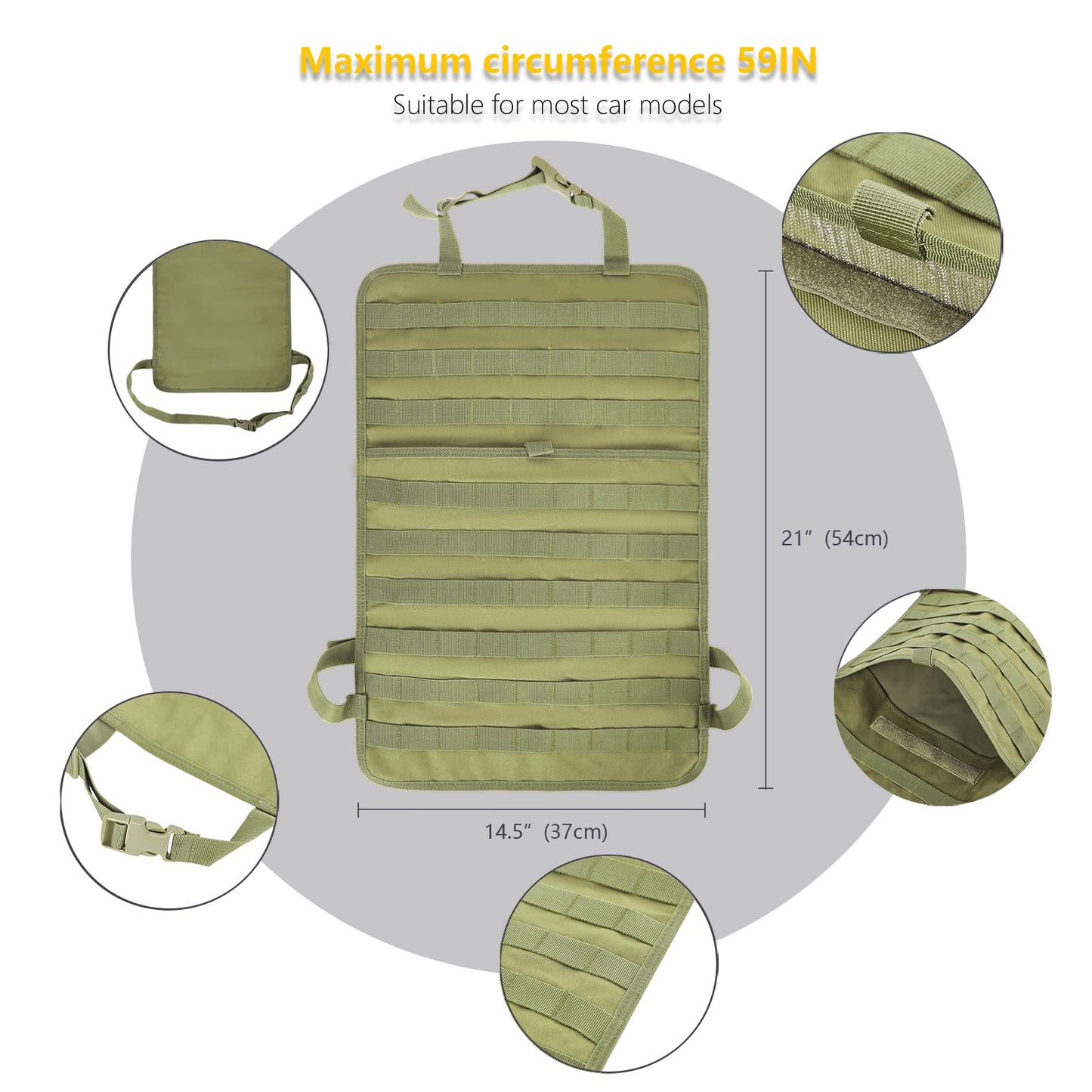 Tactical Car Seat Back Organizer with 5 Detachable Pouches