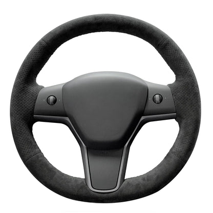Hand-Stitched White Leather Steering Wheel Cover Wrap