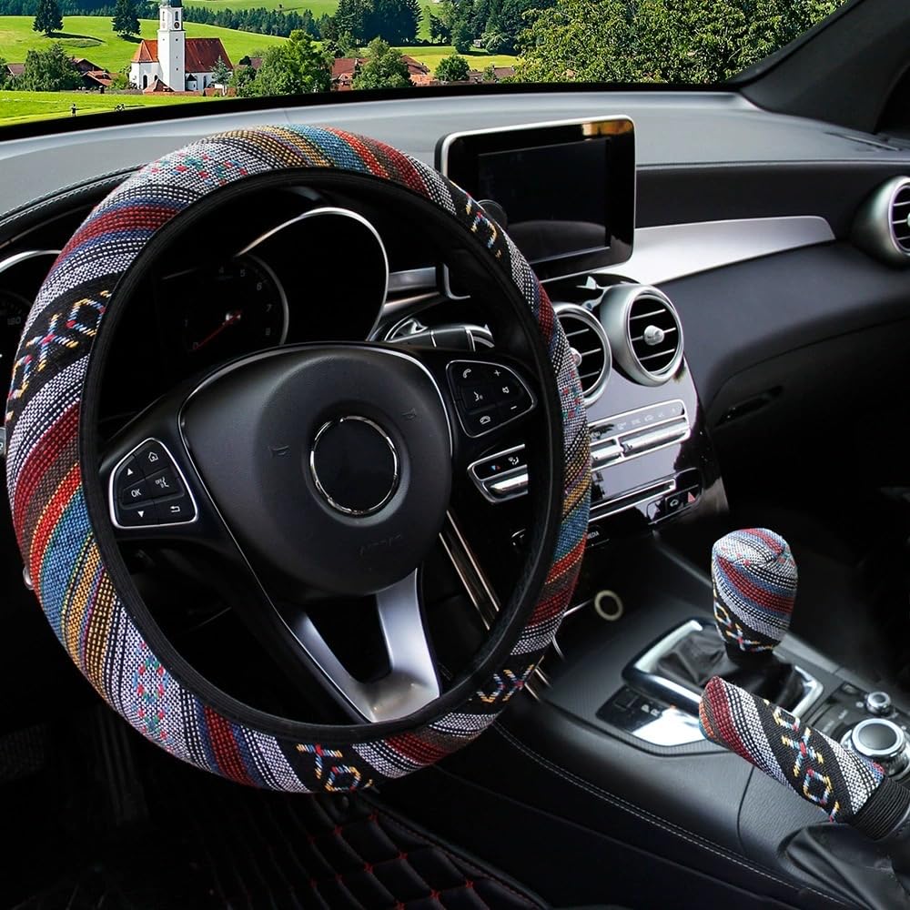 Ethnic Style Steering Wheel & Gear Cover 3-Piece Set