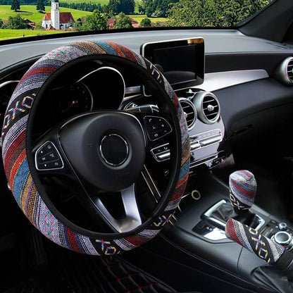 Ethnic Style Steering Wheel & Gear Cover 3-Piece Set