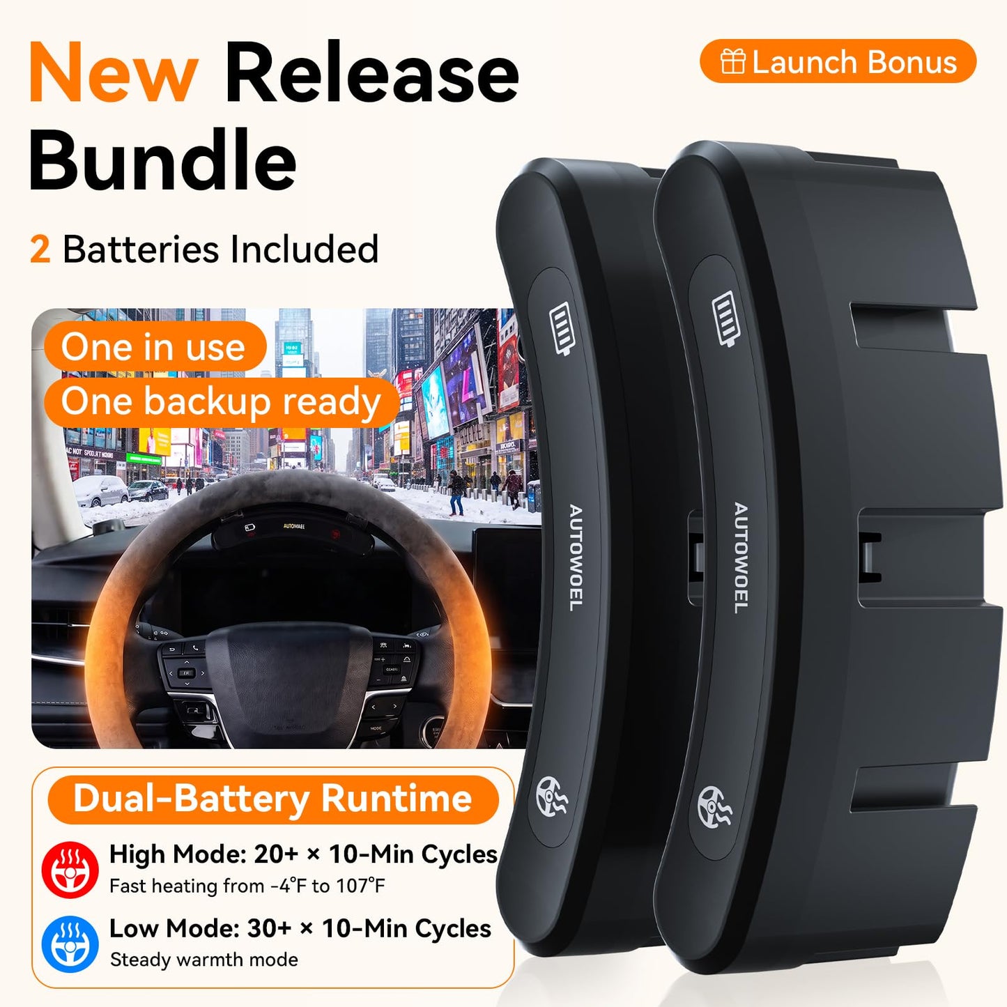 Cordless Heated Suede Steering Wheel Cover 14.5–15 Inch