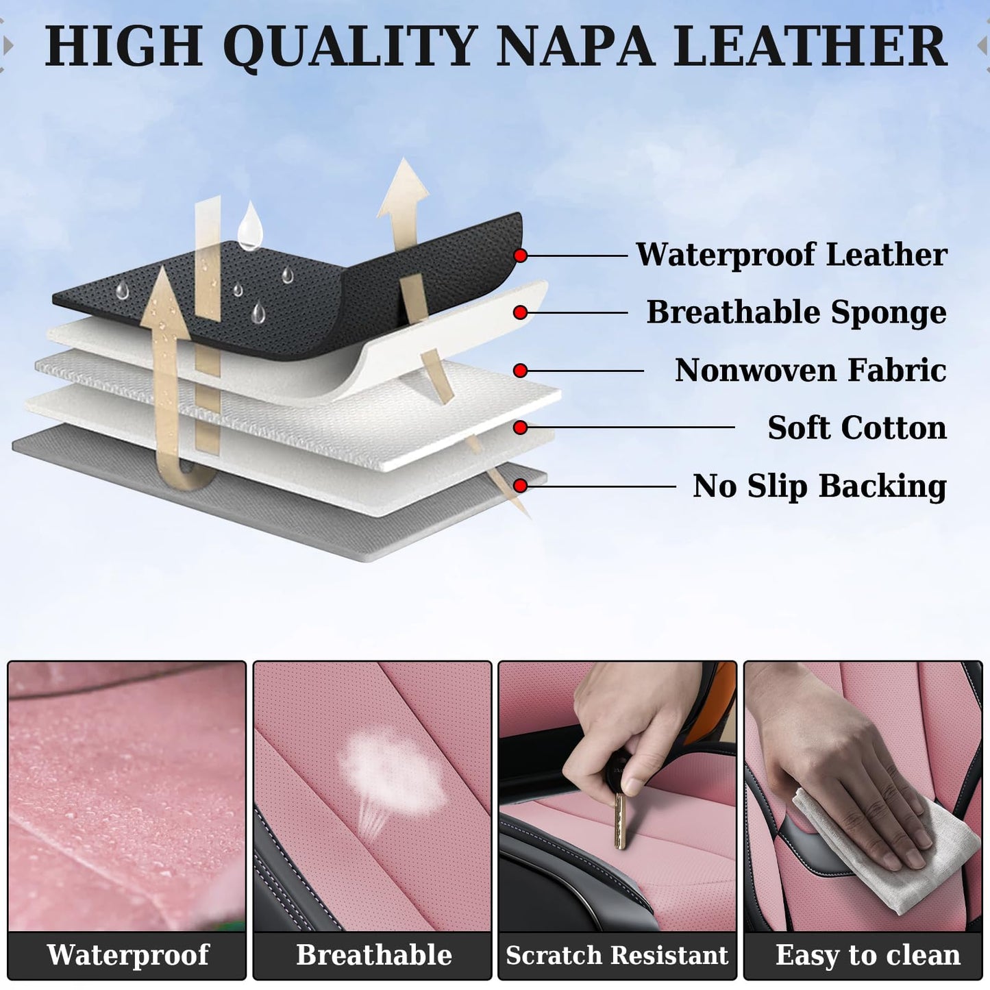 Coverado Car Seat Covers, Seat Covers for Cars, Waterproof Leather Auto Seat Protectors, Leather Car Seat Cushion, Car Interiors Accessories Universal Fit for Most Cars
