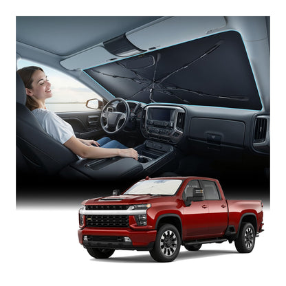 [Upgraded] Nmoiss Windshield Sun Shade Umbrella - [Vinyl Coating Heat Shield] Protect Car from Sun Rays & Heat Damage Keep Cool and Protect Interior, Spring Structure Edge