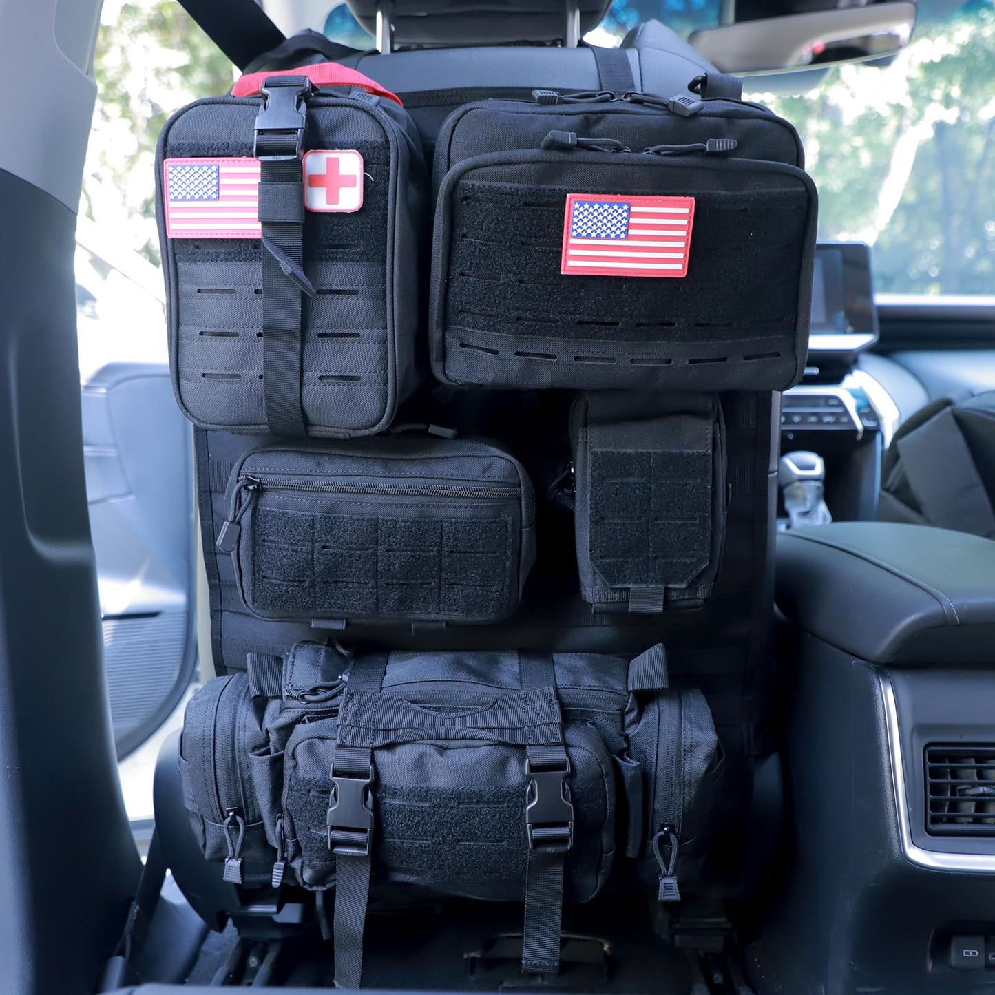 Tactical Car Seat Back Organizer with 5 Detachable Pouches