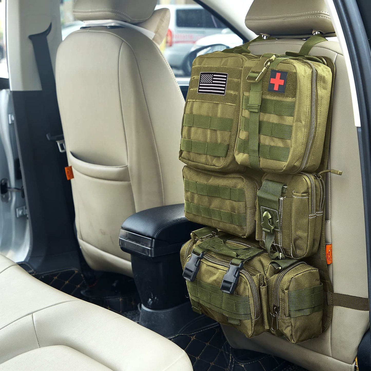 Tactical Car Seat Back Organizer with 5 Detachable Pouches