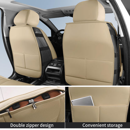 HChengkikz Nappa Leather Car Seat Covers Full Set, Waterproof Seat Cushion, Universal Automotive Seat Covers Fit for SUV Truck Pick-up Sedan