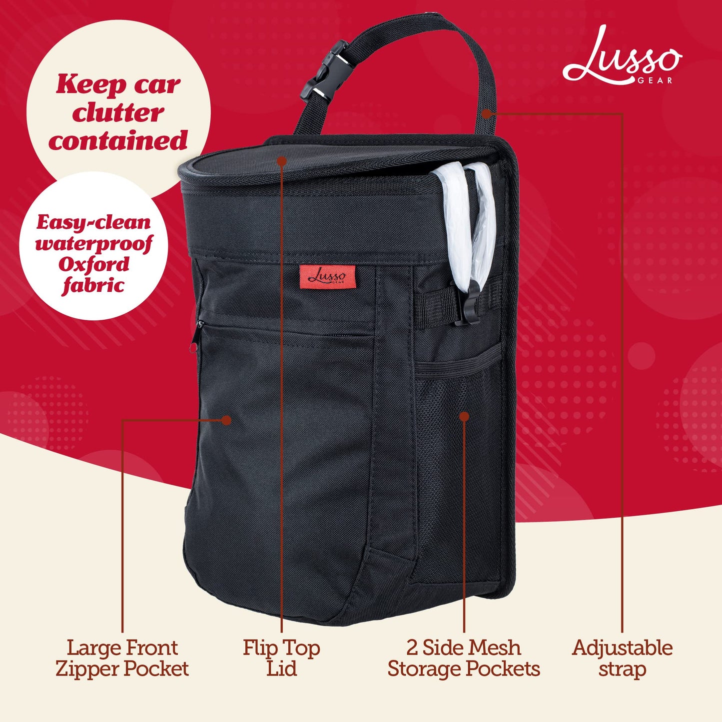 Leakproof Car Trash Can with Compact Hanging Design