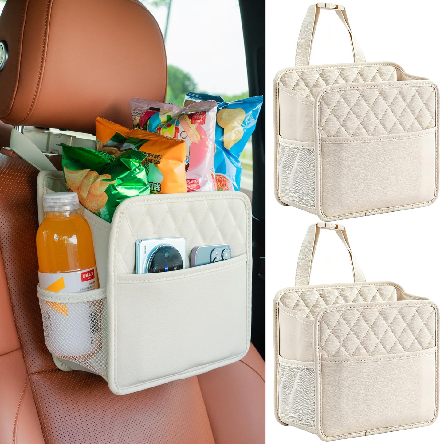 Multi-Pocket Car Seat Back Organizer with Bottle Holder