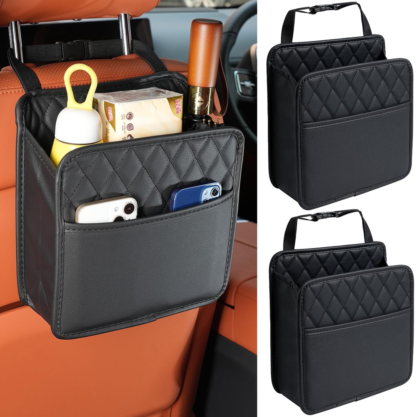 Multi-Pocket Car Seat Back Organizer with Bottle Holder