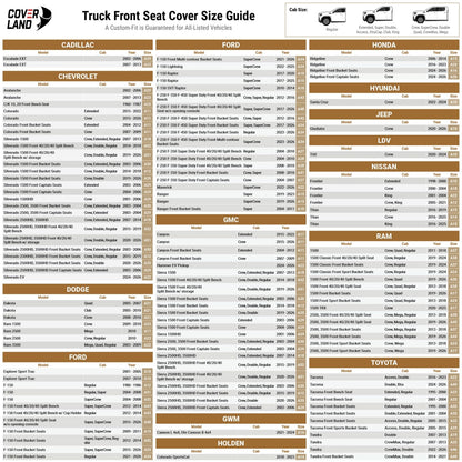 Seat Cover Truck Size Chart Variation Parent SKU