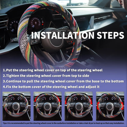 Ethnic Style Steering Wheel & Gear Cover 3-Piece Set