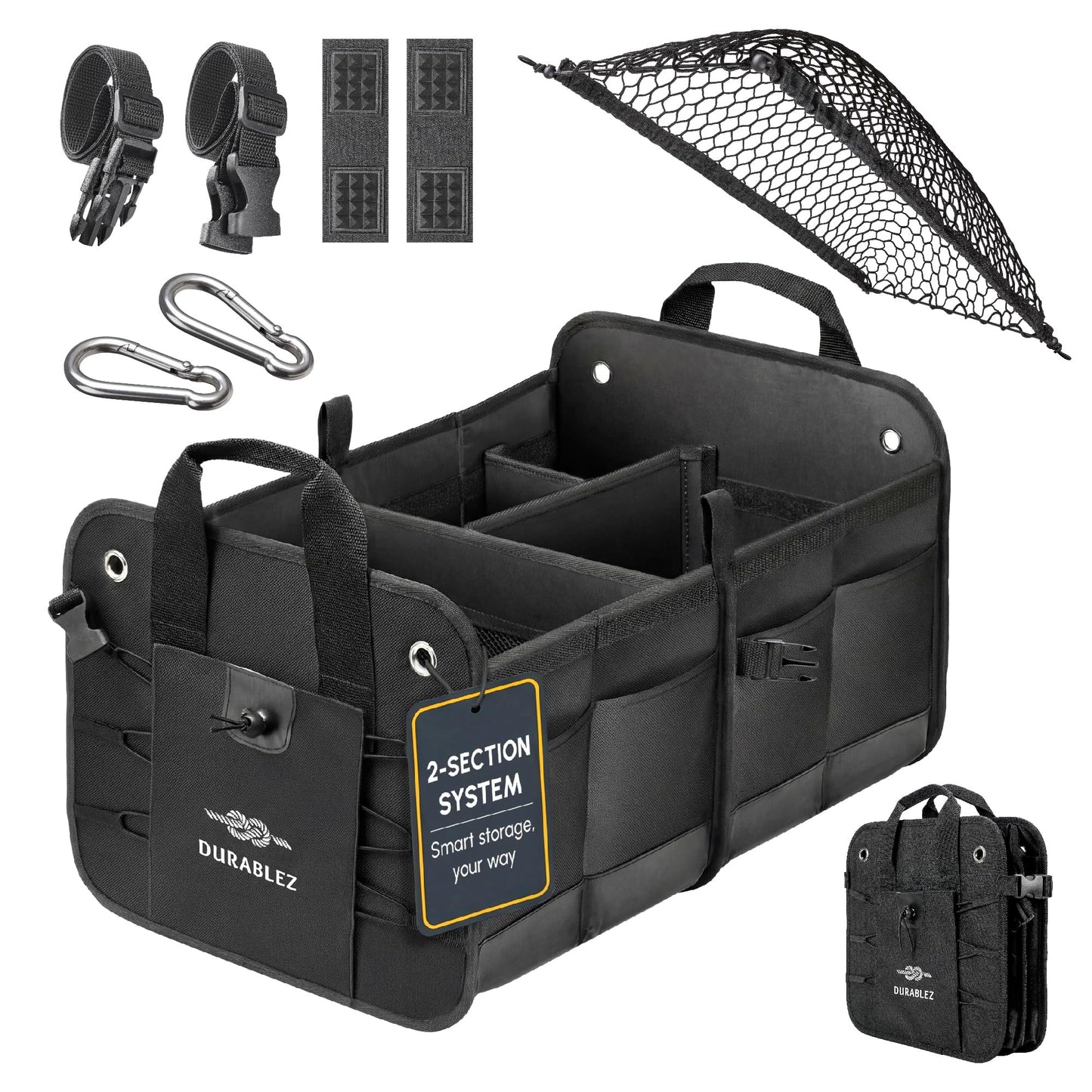 Durable Folding Trunk Organizer with Multi-Compartment Storage