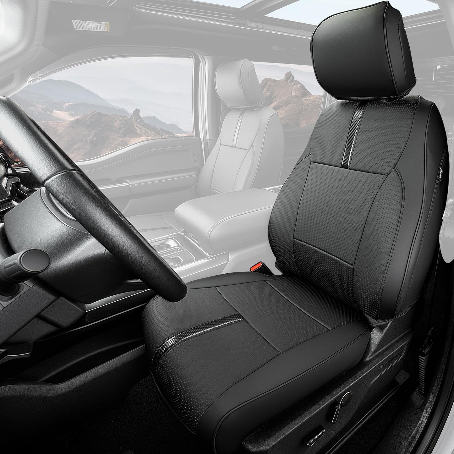 DiffCar for Ford F150 Seat Covers 2015-2022 2023 2024 2025, Leather Pickup Truck Seat Covers Custom Fit for F-150 SuperCrew/Crew Cab(XL XLT) Waterproof Car Accessories Black