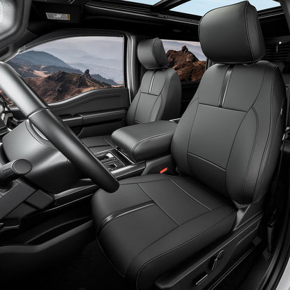 DiffCar for Ford F150 Seat Covers 2015-2022 2023 2024 2025, Leather Pickup Truck Seat Covers Custom Fit for F-150 SuperCrew/Crew Cab(XL XLT) Waterproof Car Accessories Black