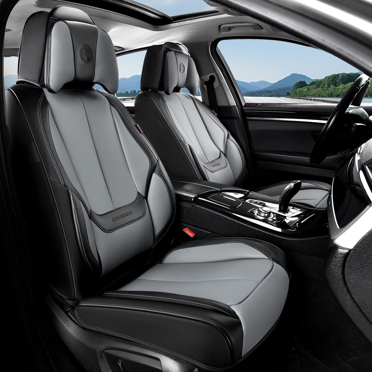 Coverado Car Seat Covers, Seat Covers for Cars, Waterproof Leather Auto Seat Protectors, Leather Car Seat Cushion, Car Interiors Accessories Universal Fit for Most Cars