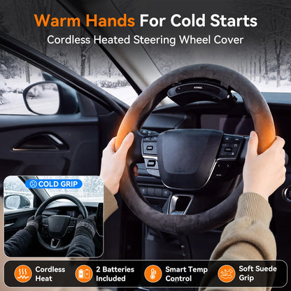 Cordless Heated Suede Steering Wheel Cover 14.5–15 Inch