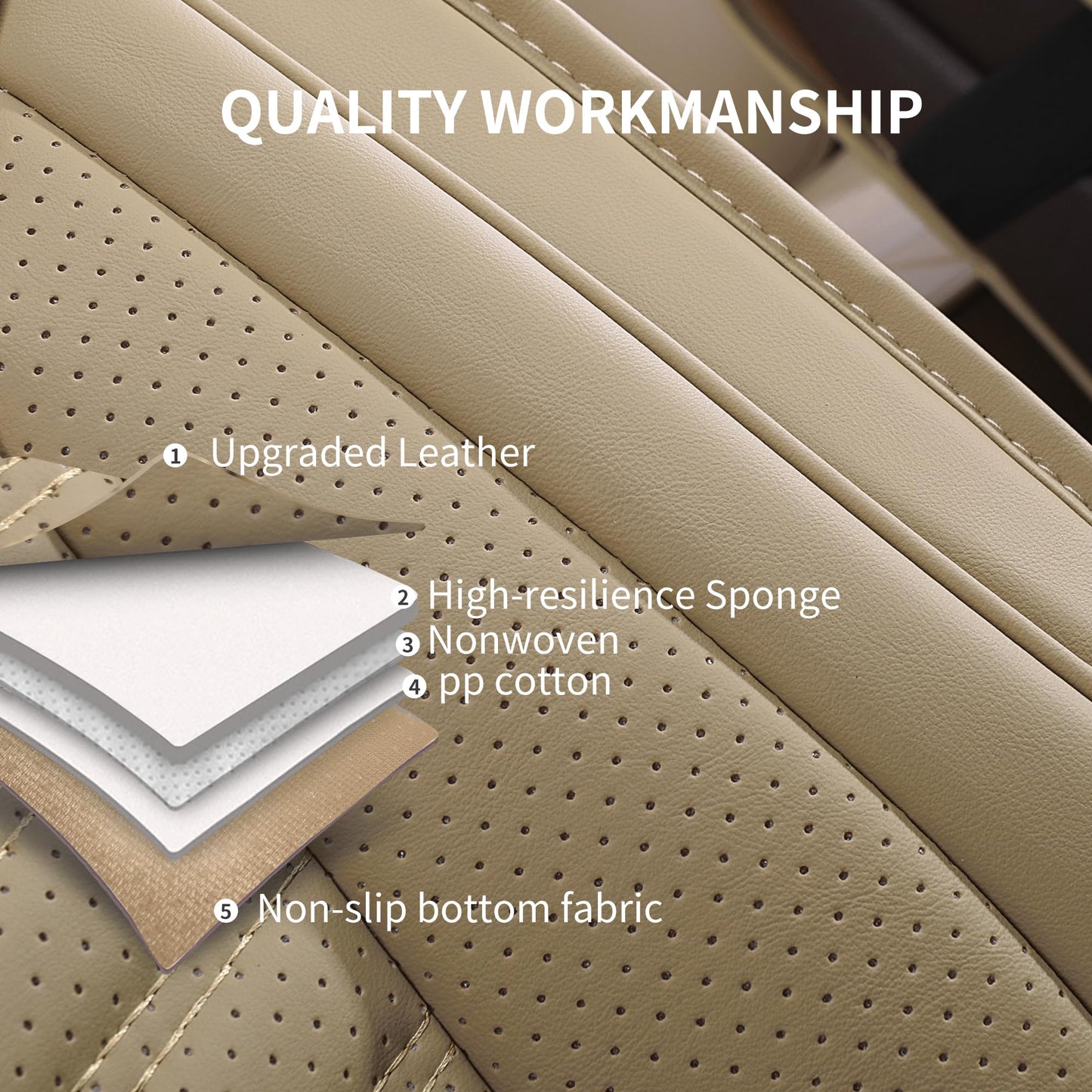 HChengkikz Nappa Leather Car Seat Covers Full Set, Waterproof Seat Cushion, Universal Automotive Seat Covers Fit for SUV Truck Pick-up Sedan