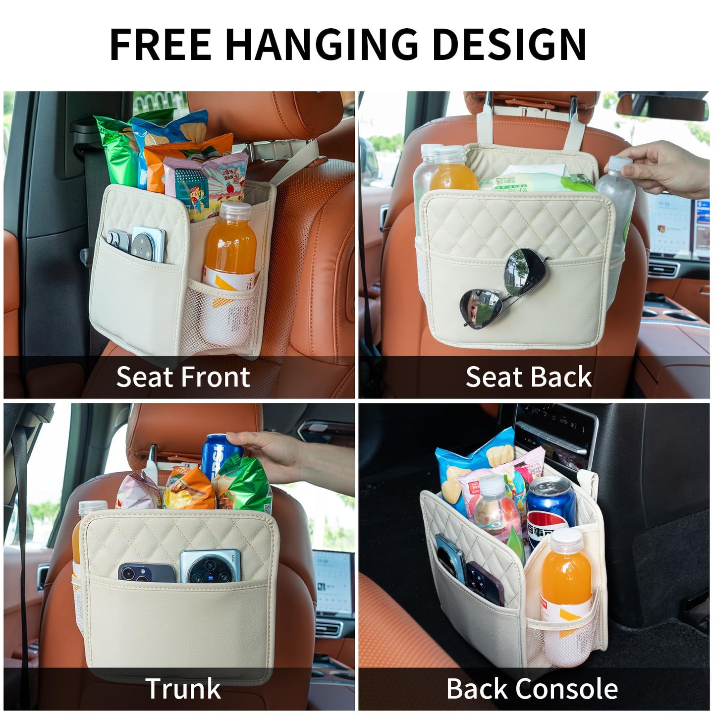 Multi-Pocket Car Seat Back Organizer with Bottle Holder