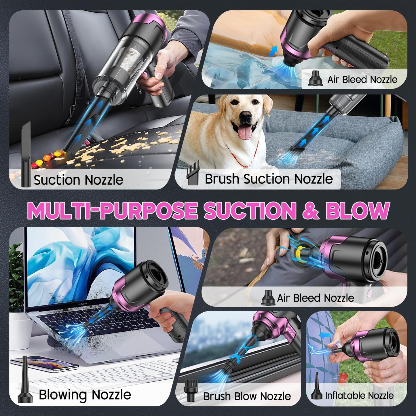 Handheld Car Vacuum & Air Duster for Interior Cleaning