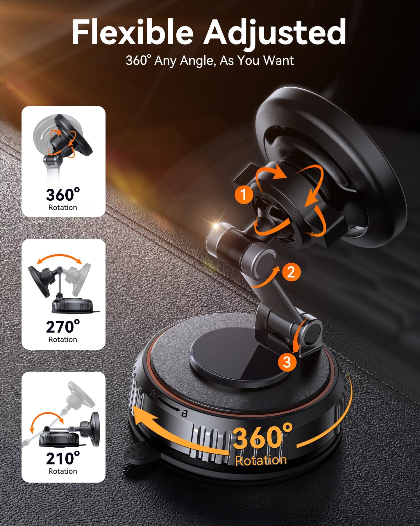 Magnetic Car Phone Mount with Strong Suction Base