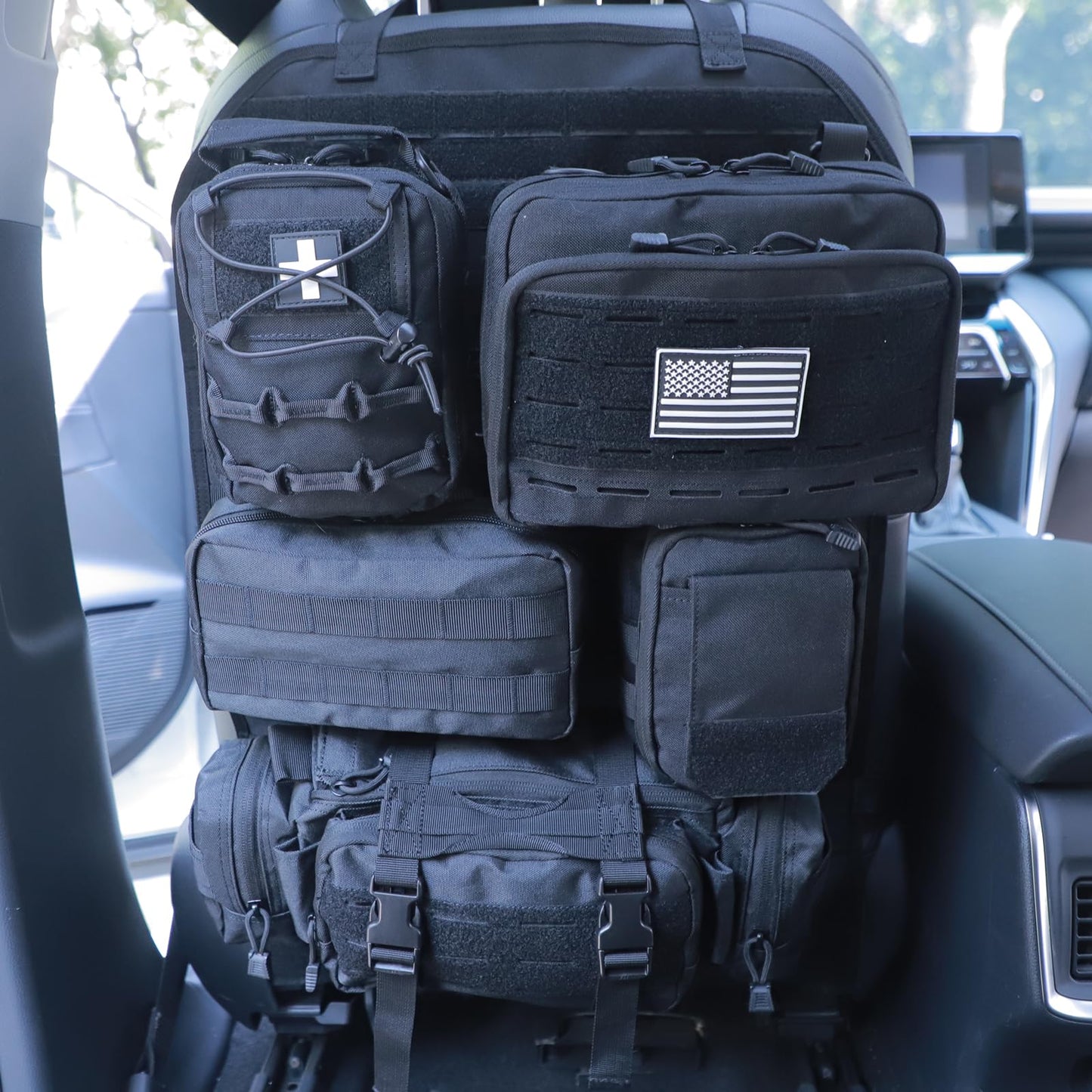 Tactical Car Seat Back Organizer with 5 Detachable Pouches