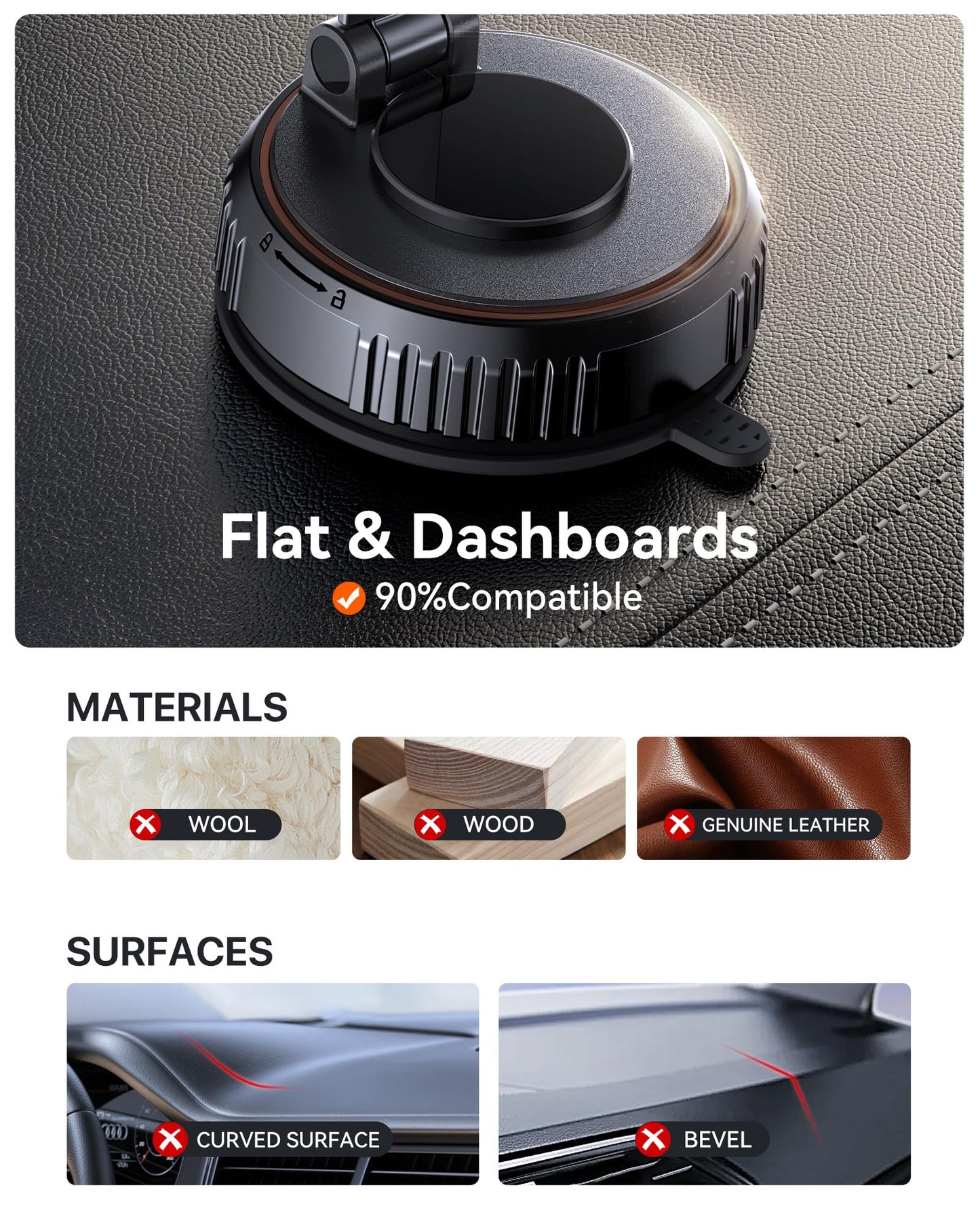 Magnetic Car Phone Mount with Strong Suction Base