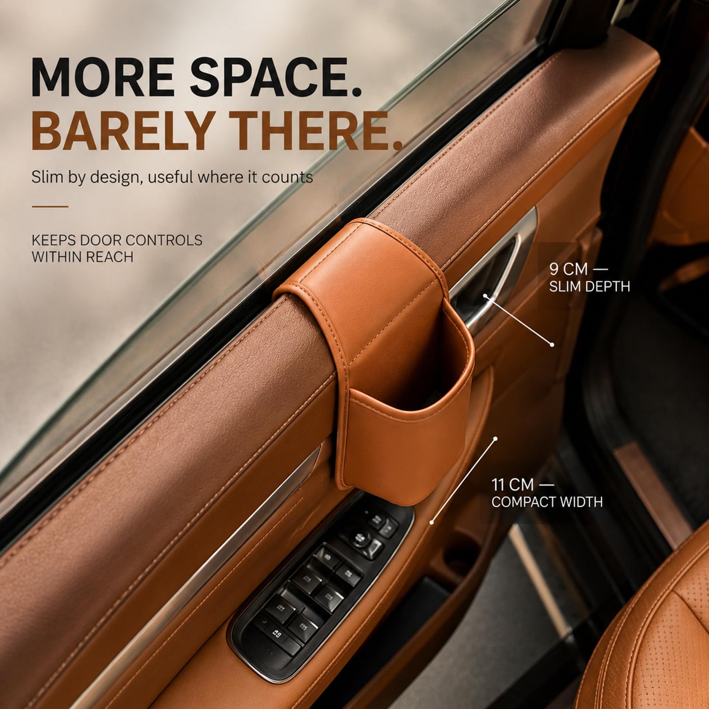 Leather Car Door Cup Holder with Phone Storage