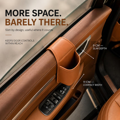 Leather Car Door Cup Holder with Phone Storage