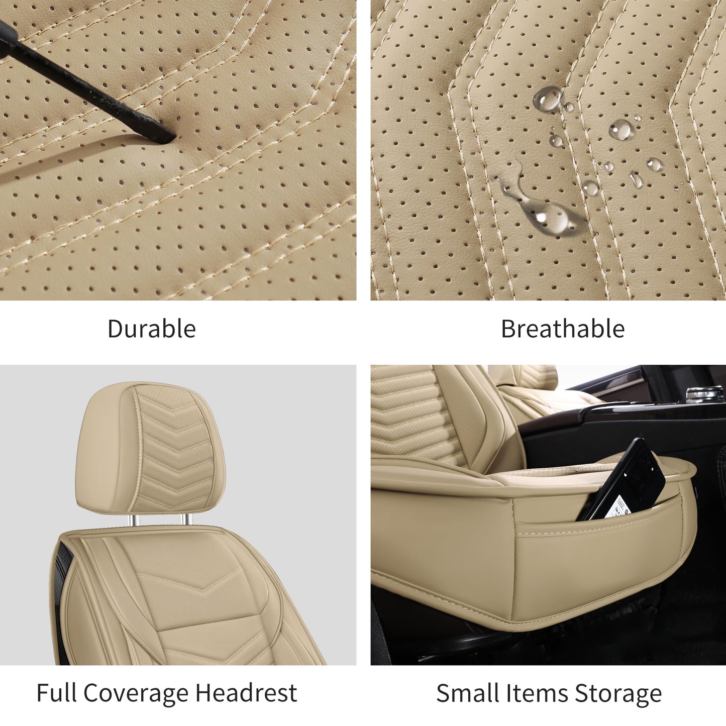 HChengkikz Nappa Leather Car Seat Covers Full Set, Waterproof Seat Cushion, Universal Automotive Seat Covers Fit for SUV Truck Pick-up Sedan