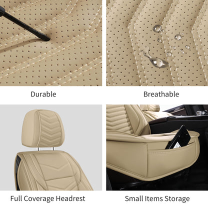 HChengkikz Nappa Leather Car Seat Covers Full Set, Waterproof Seat Cushion, Universal Automotive Seat Covers Fit for SUV Truck Pick-up Sedan