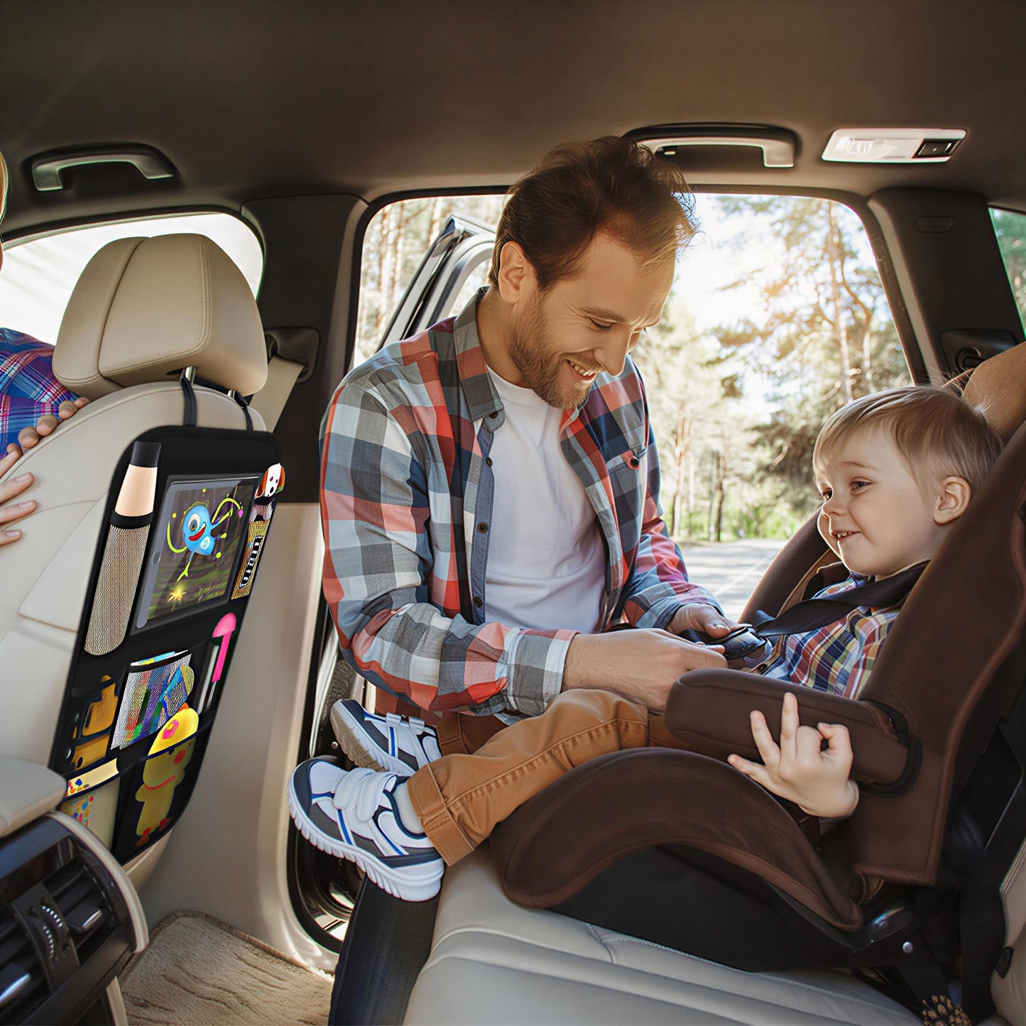 Backseat Car Organizer with Touchscreen Tablet Holder