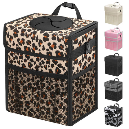 Leakproof Hanging Car Trash Can with Lid & Storage Pockets