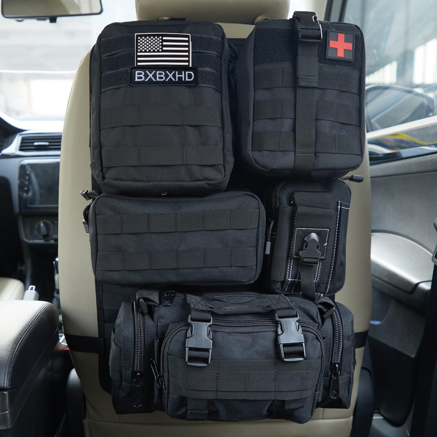 Tactical Car Seat Back Organizer with 5 Detachable Pouches
