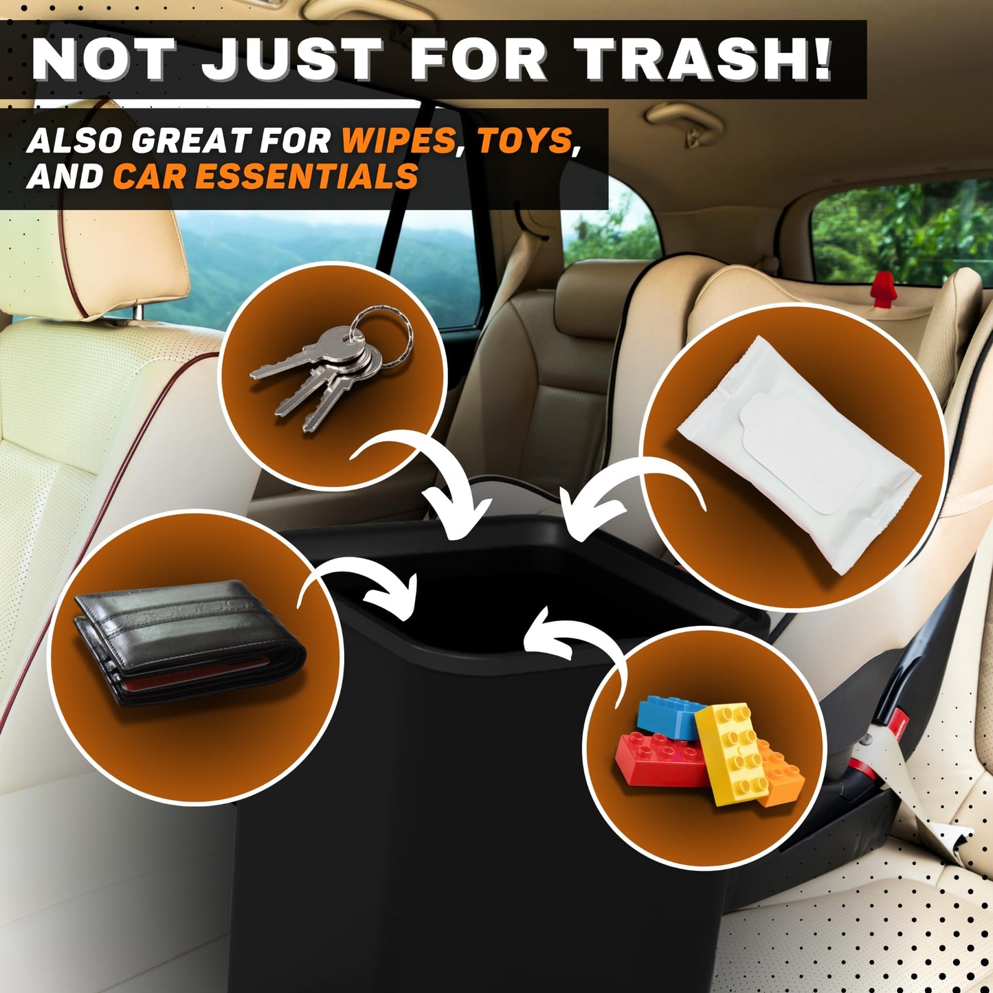 Leakproof Compact Car Trash Can with Anti-Slip Base