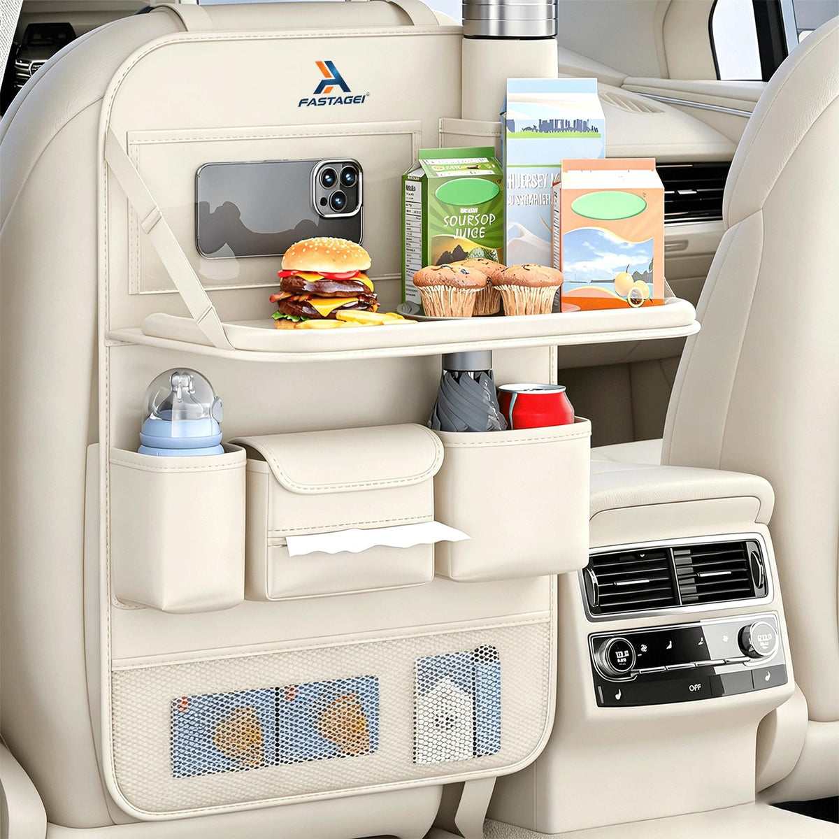 Foldable Backseat Organizer with Table Tray & Storage