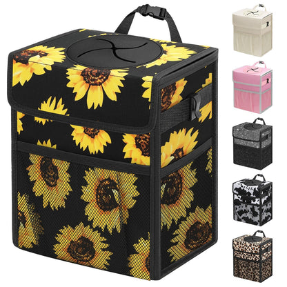 Leakproof Hanging Car Trash Can with Lid & Storage Pockets