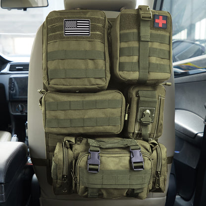 Tactical Car Seat Back Organizer with 5 Detachable Pouches