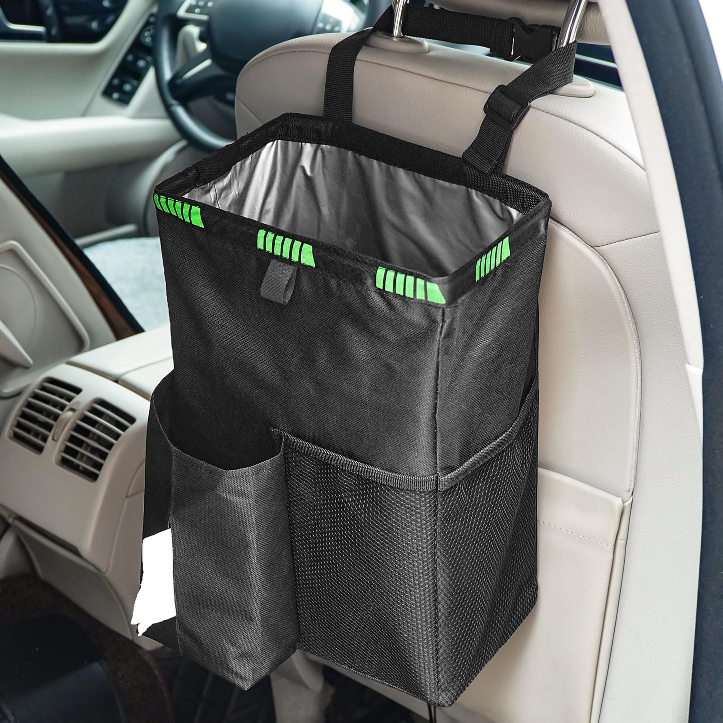 Leakproof Mini Car Trash Can with Lid & Cup Holder Fit