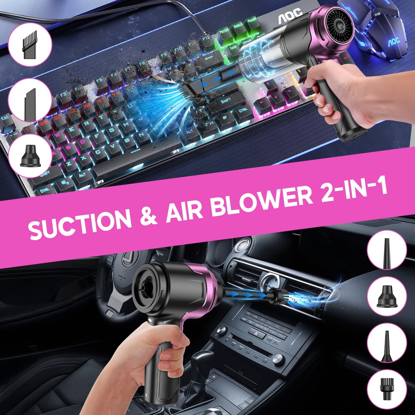 Handheld Car Vacuum & Air Duster for Interior Cleaning