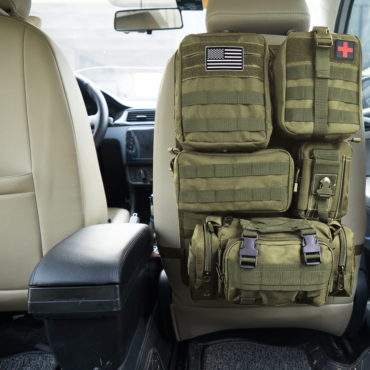 Tactical Car Seat Back Organizer with 5 Detachable Pouches