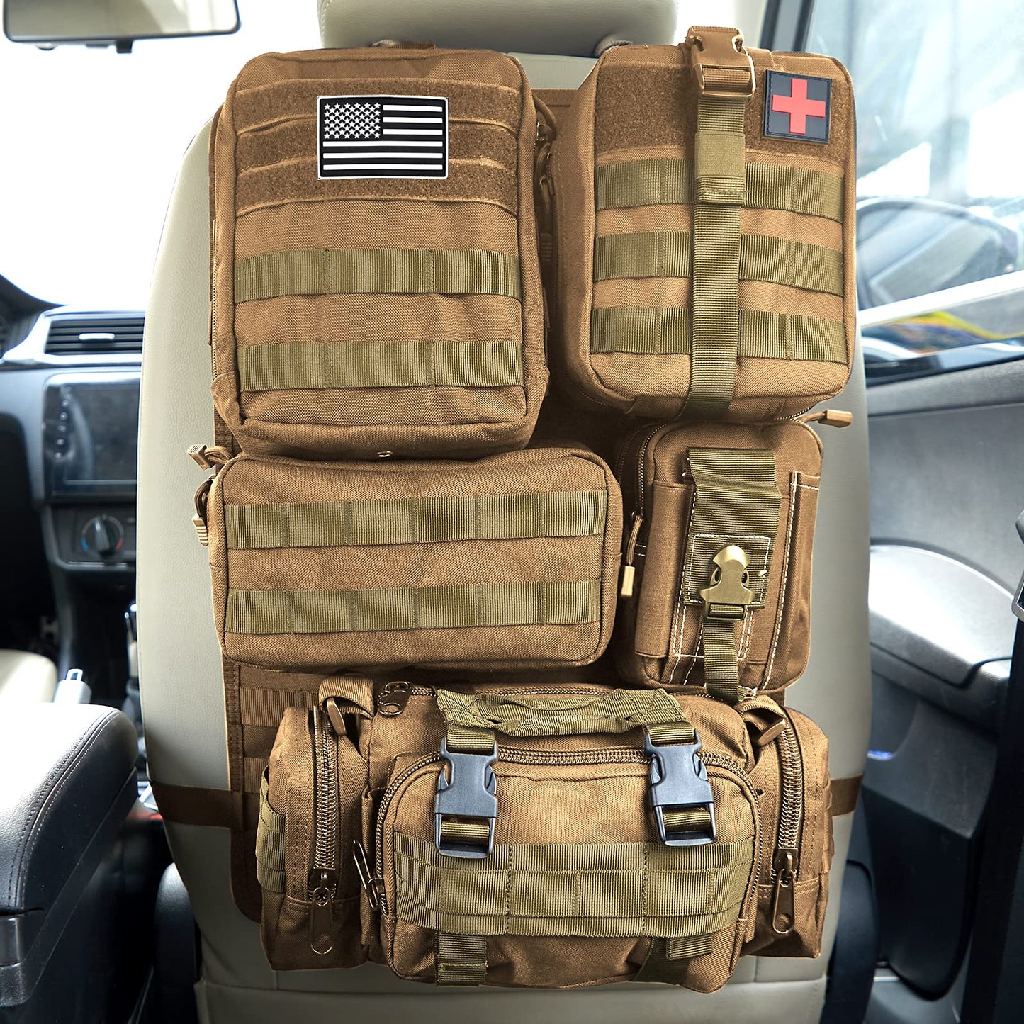 Tactical Car Seat Back Organizer with 5 Detachable Pouches