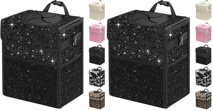 Leakproof Hanging Car Trash Can with Lid & Storage Pockets