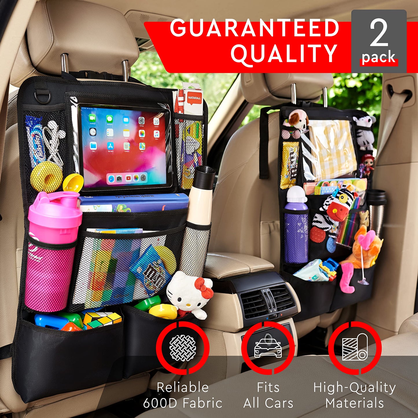 Backseat Car Organizer with Tablet Holder 2-Pack