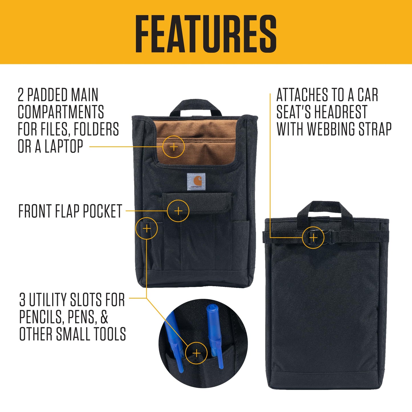 Black Car Seat Organizer with Multi-Pocket Storage