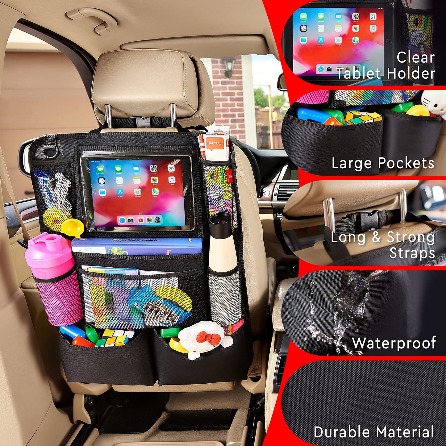 Backseat Car Organizer with Tablet Holder 2-Pack